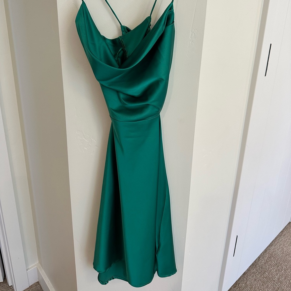 Emerald Green Silk Dress with open tie back